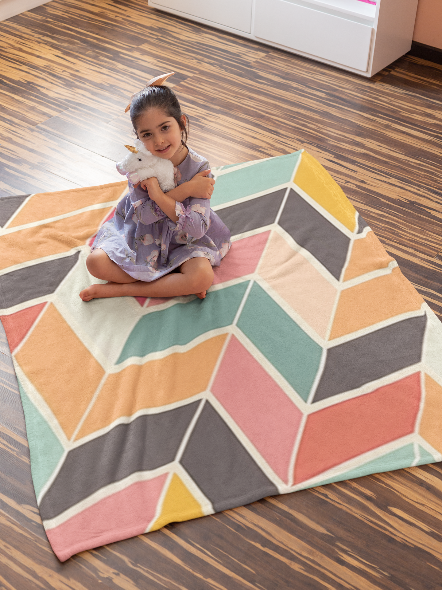 Chevron Charm Modern Multi-Colored Geometric Velveteen Fleece Throw Blanket