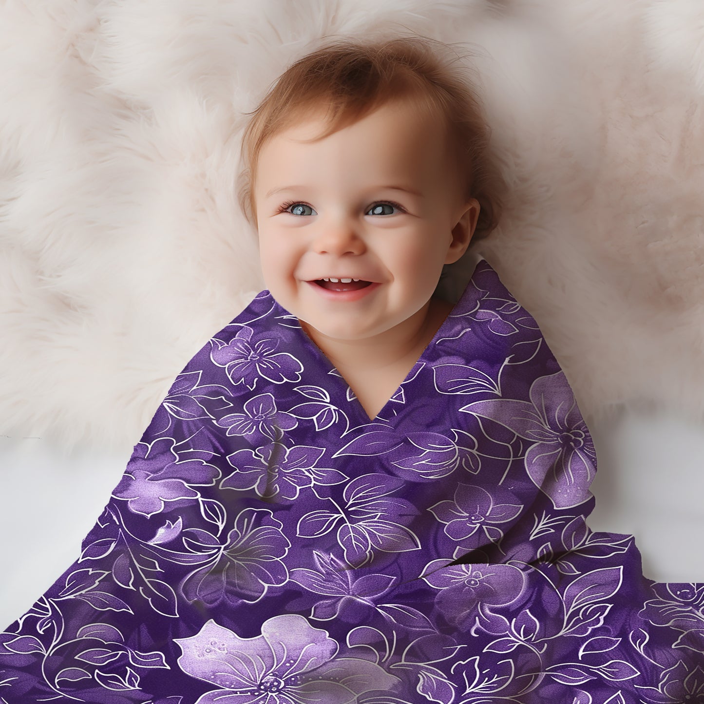 Regal Purple Blossoms Velveteen Fleece Throw Blanket