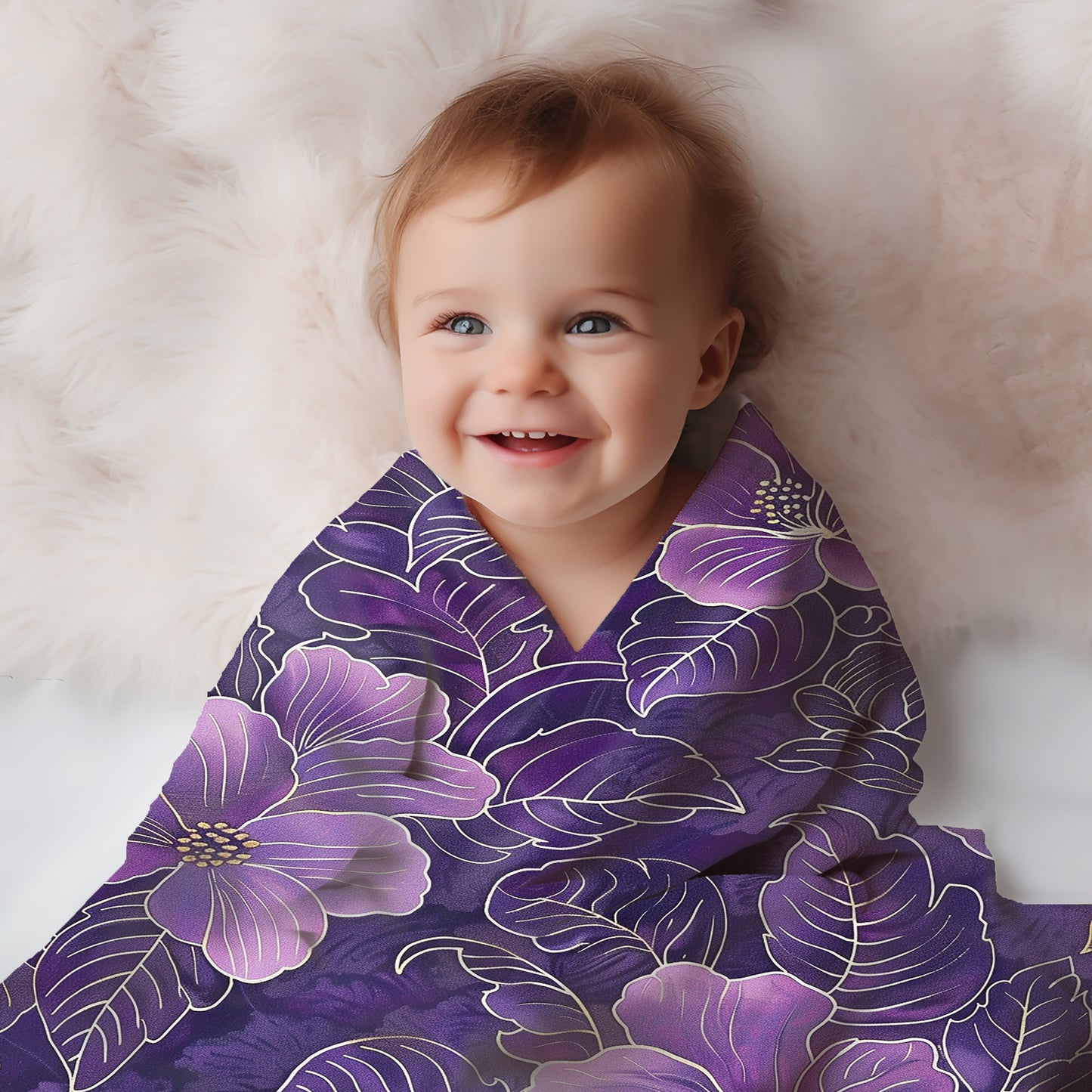 Midnight Hibiscus Velveteen Fleece Throw Blanket