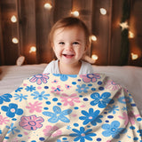 Blue and Pink Floral Harmony Throw Blanket: Luxurious Comfort Plush Throw Blanket - Cozy Floral Velveteen Fleece Accent