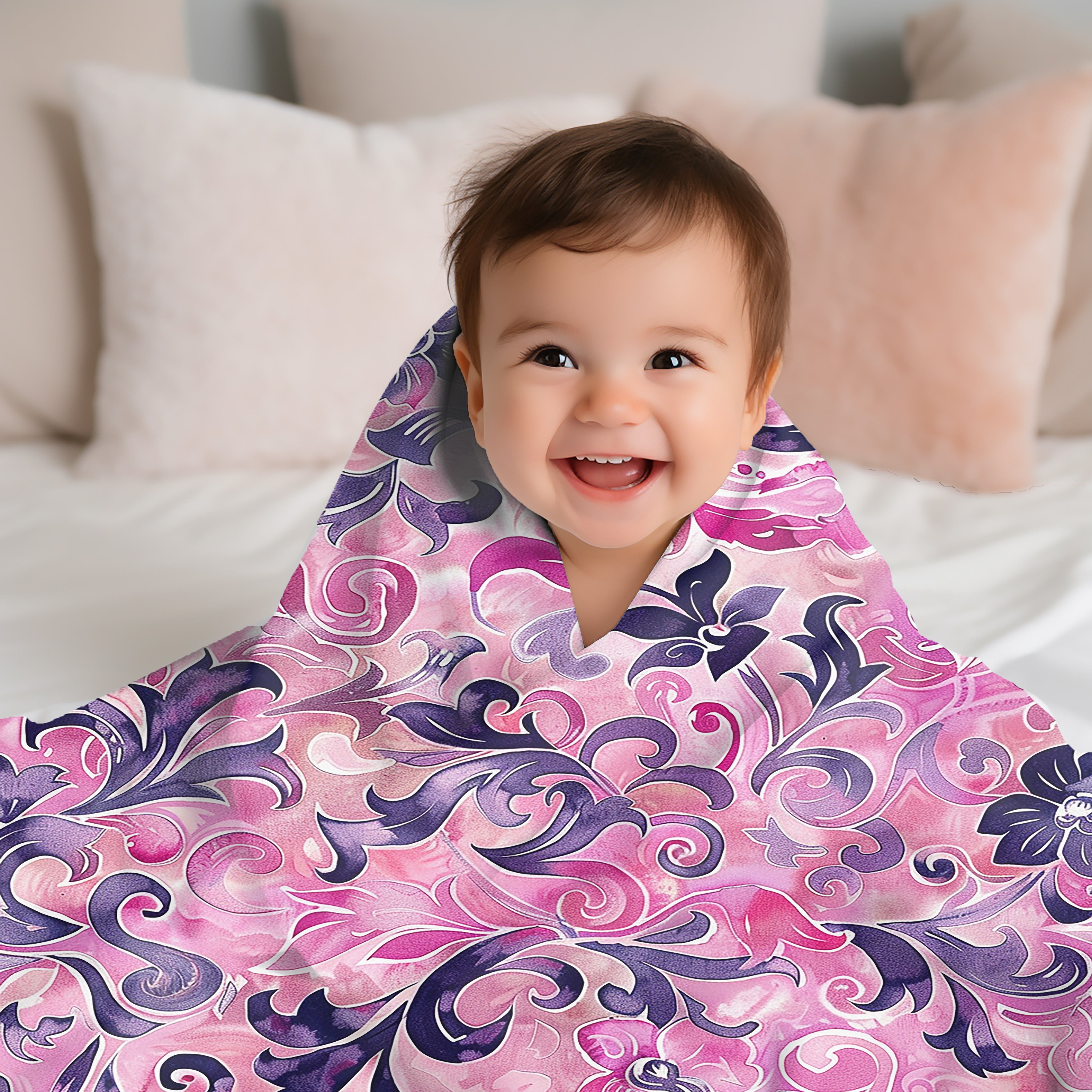 Pink and Magenta Floral Elegance - Velveteen Fleece Throw Blanket