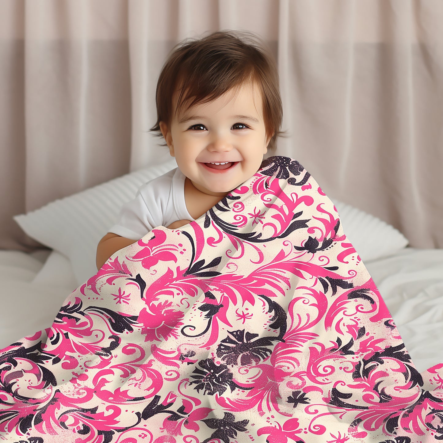 Pink and Black Floral Fantasy Velveteen Fleece - Throw Blanket