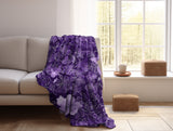 Regal Purple Blossoms Velveteen Fleece Throw Blanket