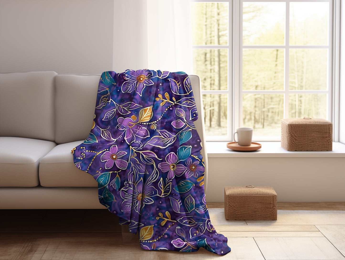 Purple Stellar Garden Velveteen Fleece Throw Blanket