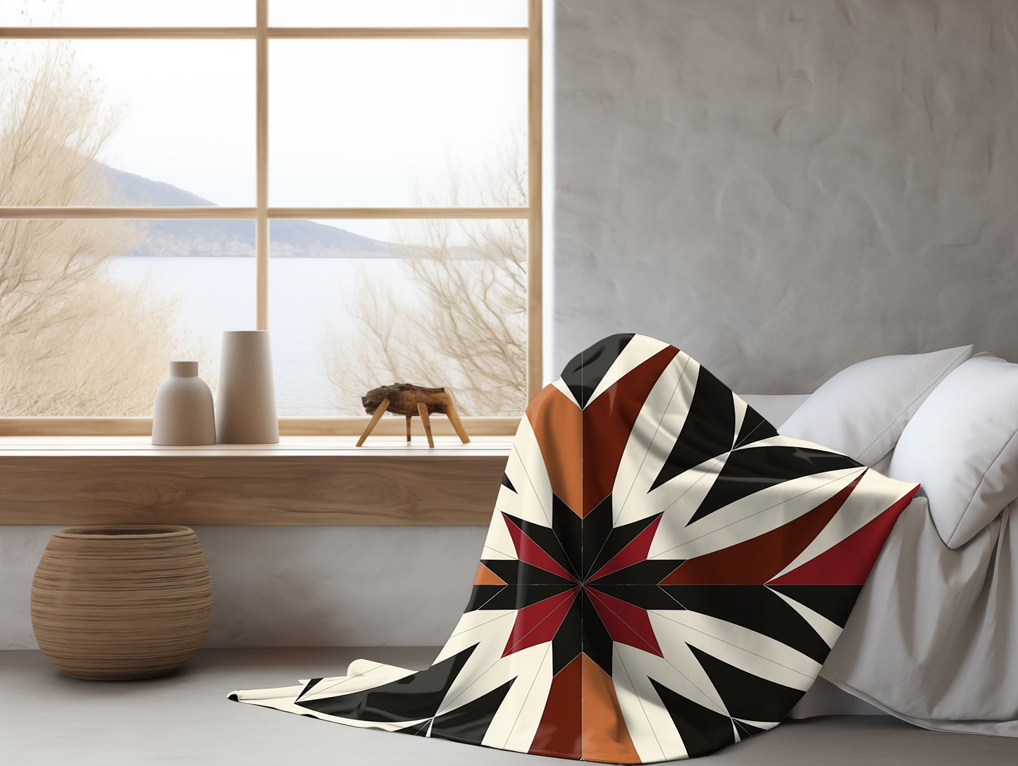 Autumn Starburst Barn Quilt Velveteen Fleece Throw Blanket
