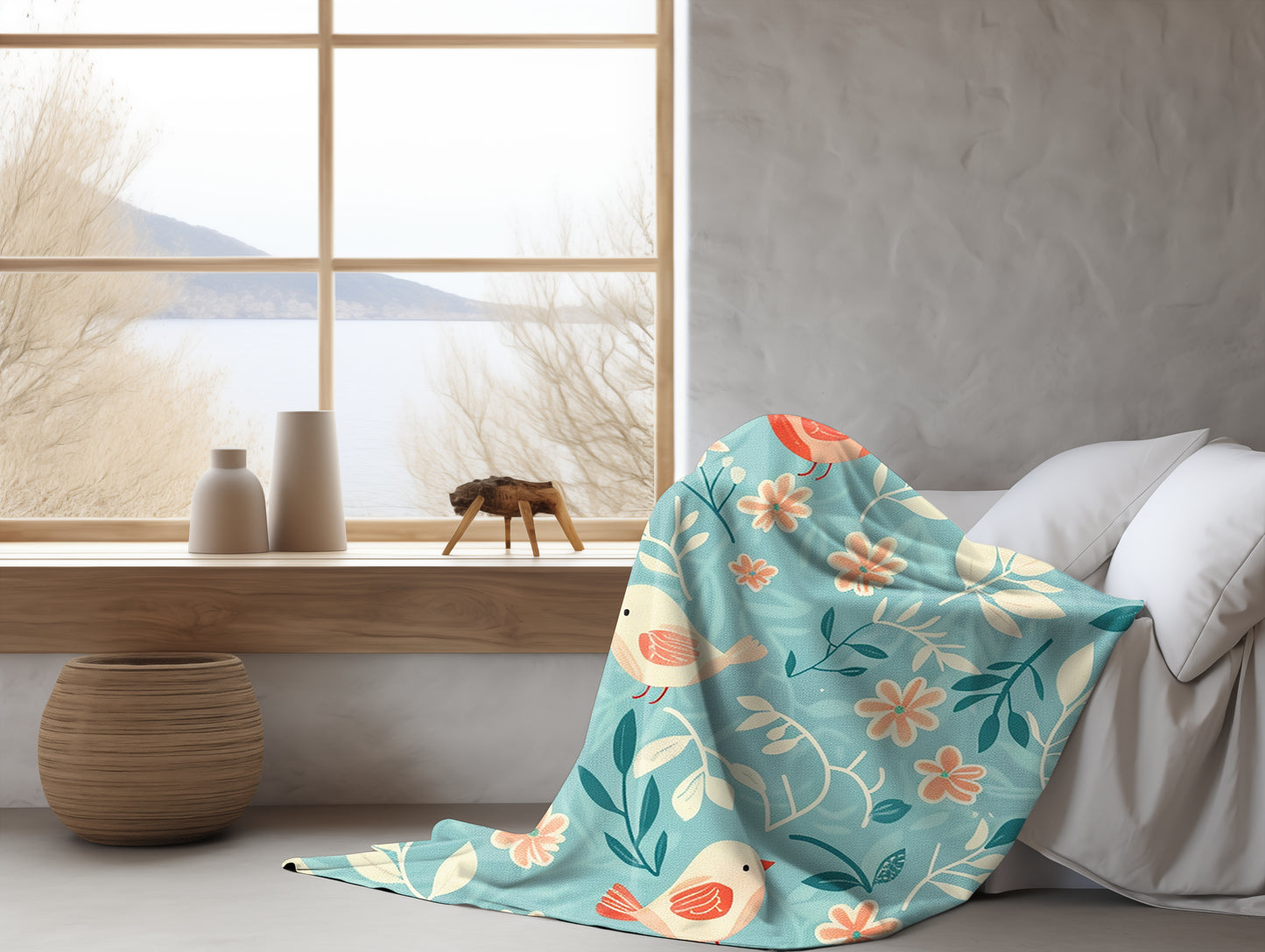 Birdy Floral Harmony Throw Blanket: Luxurious Comfort Plush Throw Blanket - Cozy Floral Velveteen Fleece Accent