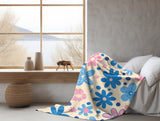 Blue and Pink Floral Harmony Throw Blanket: Luxurious Comfort Plush Throw Blanket - Cozy Floral Velveteen Fleece Accent