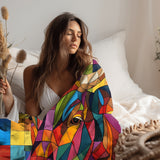 Vibrant Mosaic Cow Velveteen Fleece Throw Blanket